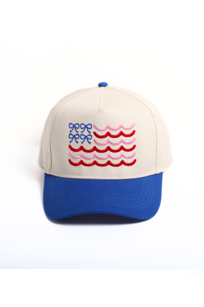 Bow American USA Flag 5 Panel Two Tone Caps: Red