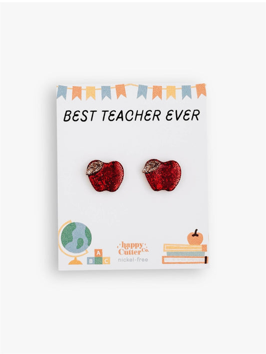 Glitter Apple Stud Earrings | Best Teacher Ever Card: Studs