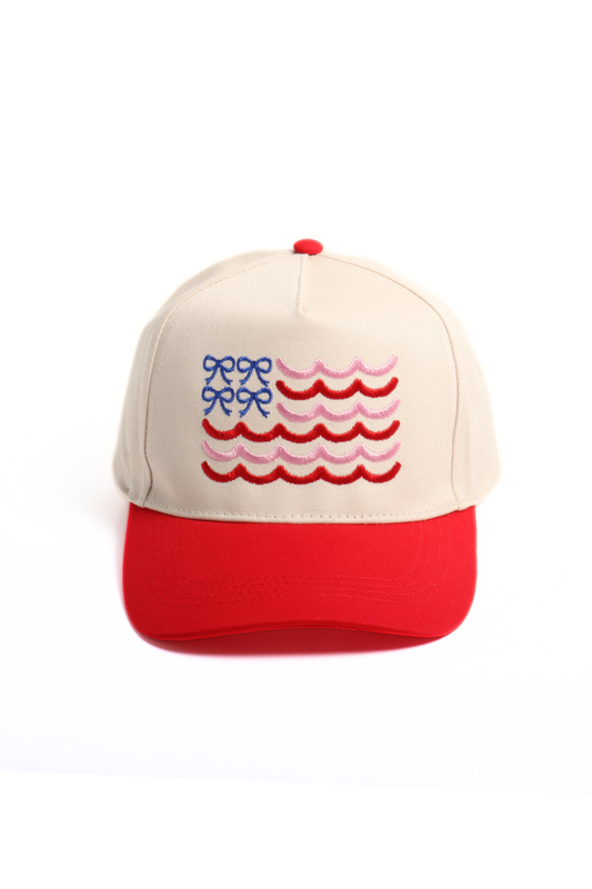 Bow American USA Flag 5 Panel Two Tone Caps: Red