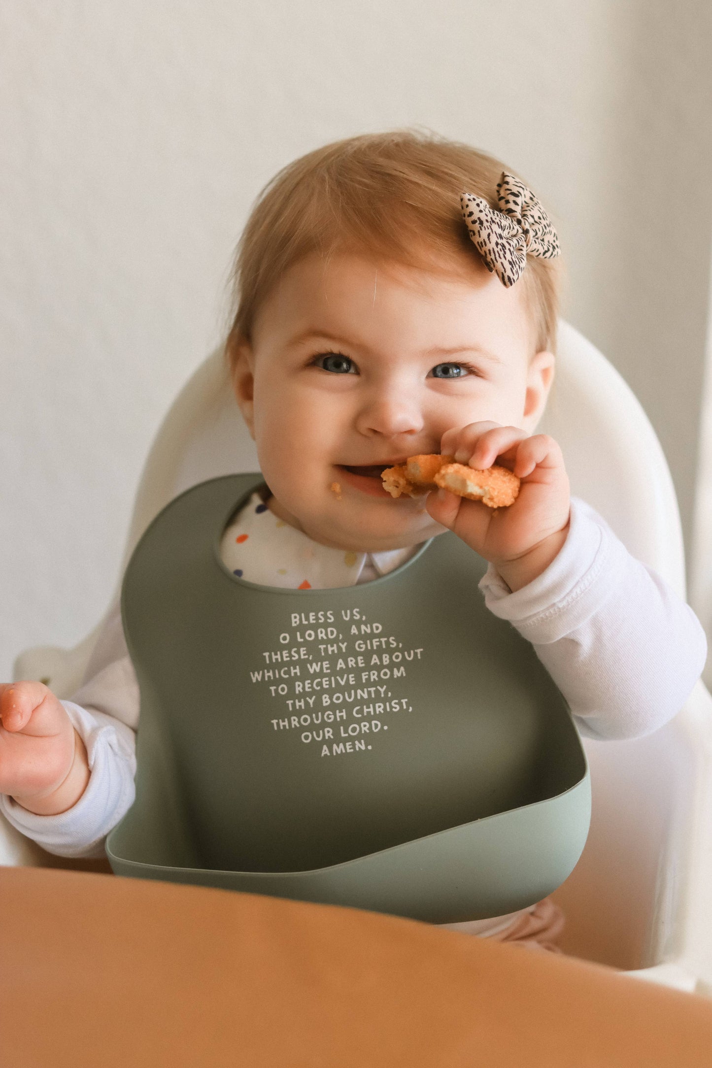 Catholic Meal Blessing Bib | BPA Free Bib | Gift For Baby: Rose Pink