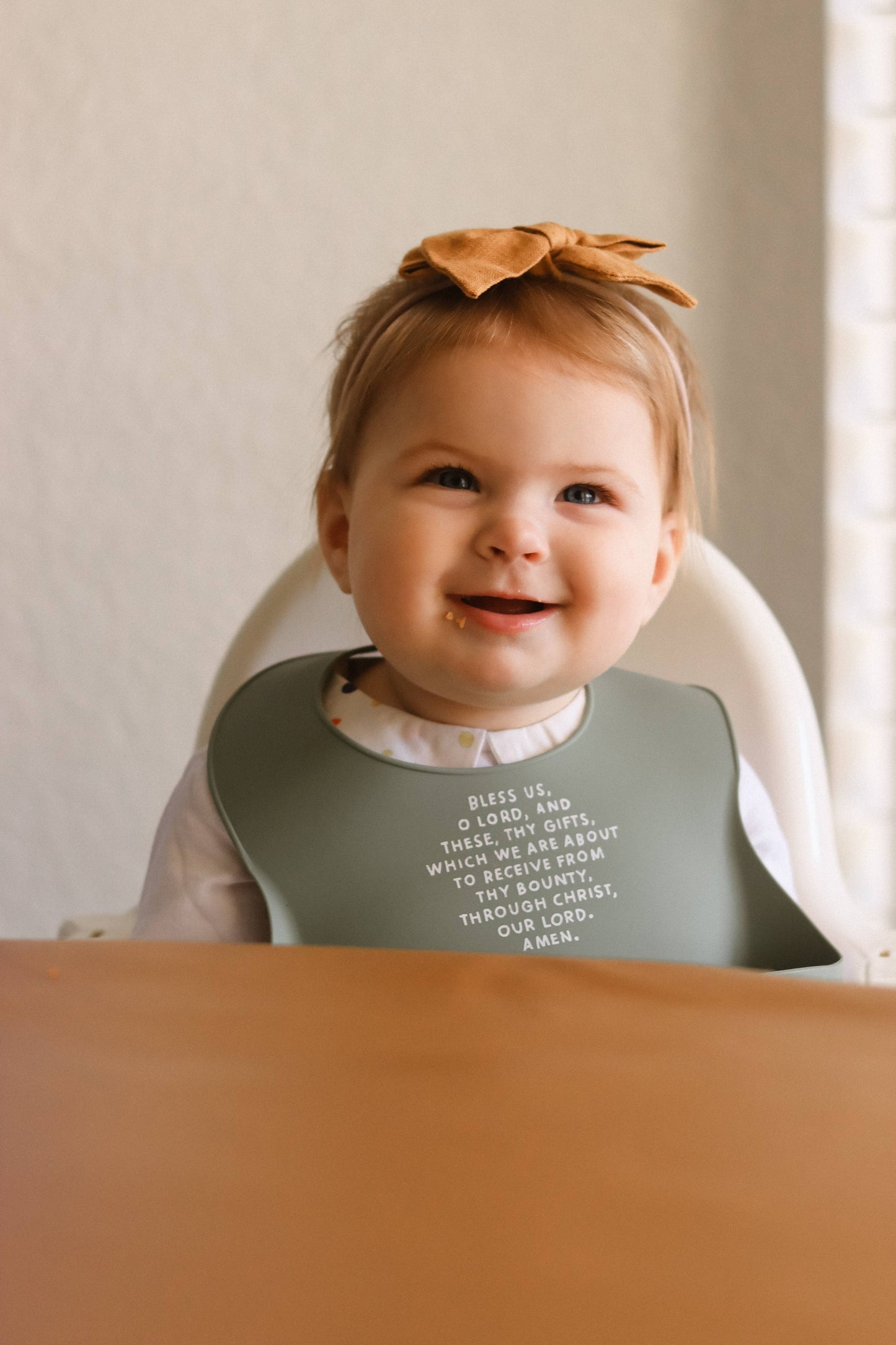 Catholic Meal Blessing Bib | BPA Free Bib | Gift For Baby: Rose Pink