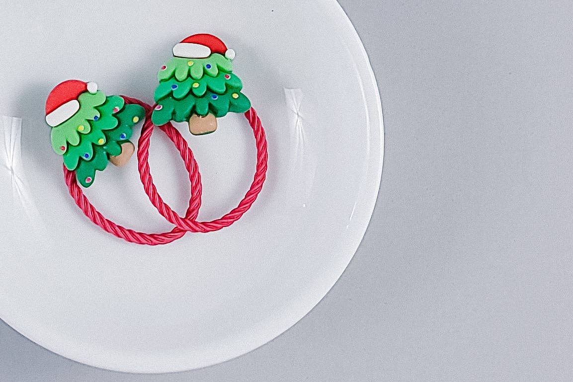 2 Pack Hair Ties | Santa Hat Christmas Trees