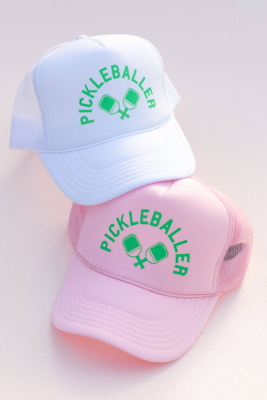 Pickleball Pickleballer Mesh Trucker Hat Cap: White Adult Size
