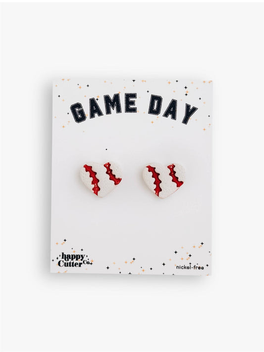 Heart Baseball Earrings | Sport Earrings | Sporty Studs: Studs